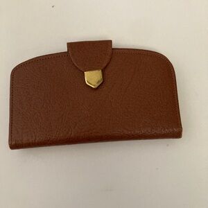Brown Leather Wallet with Gold Clasp